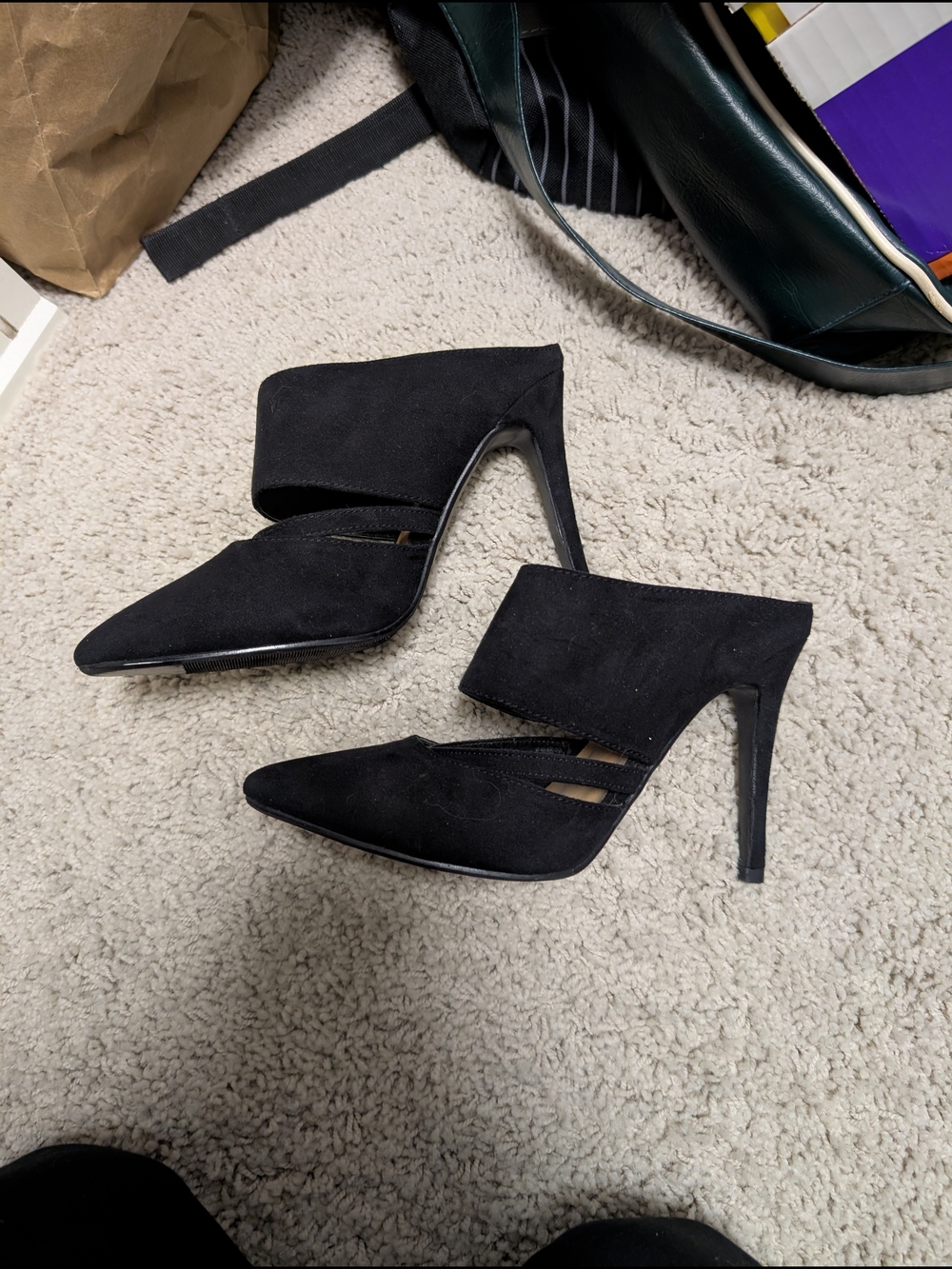 JustFab Black Pointed-Toe Stiletto Mule Heels